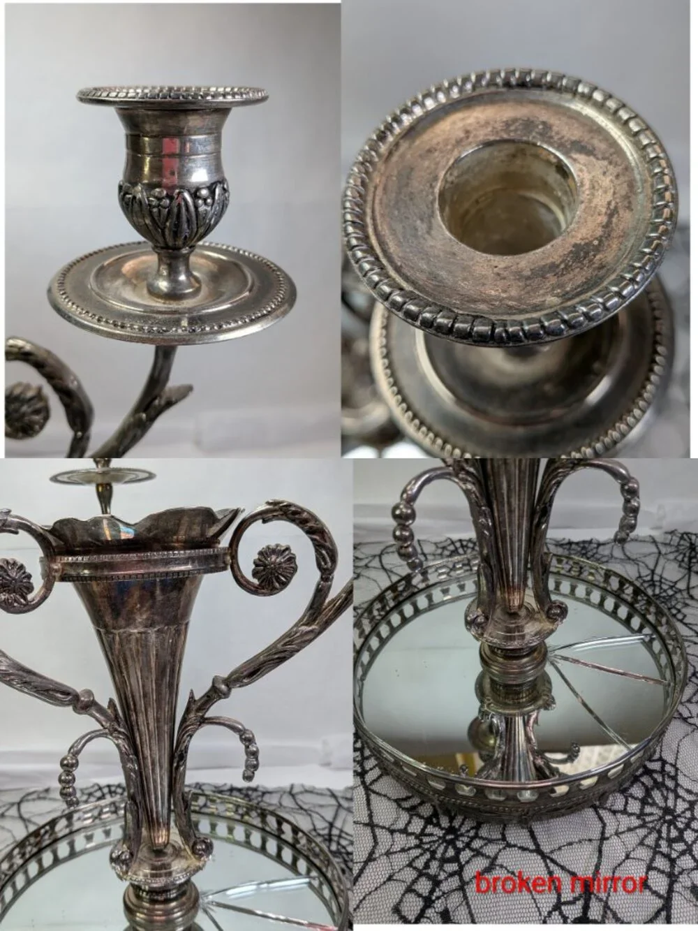Godinger Silver Plated Candelabra Centerpiece, Spiral Bud Vase & Cobweb Lace